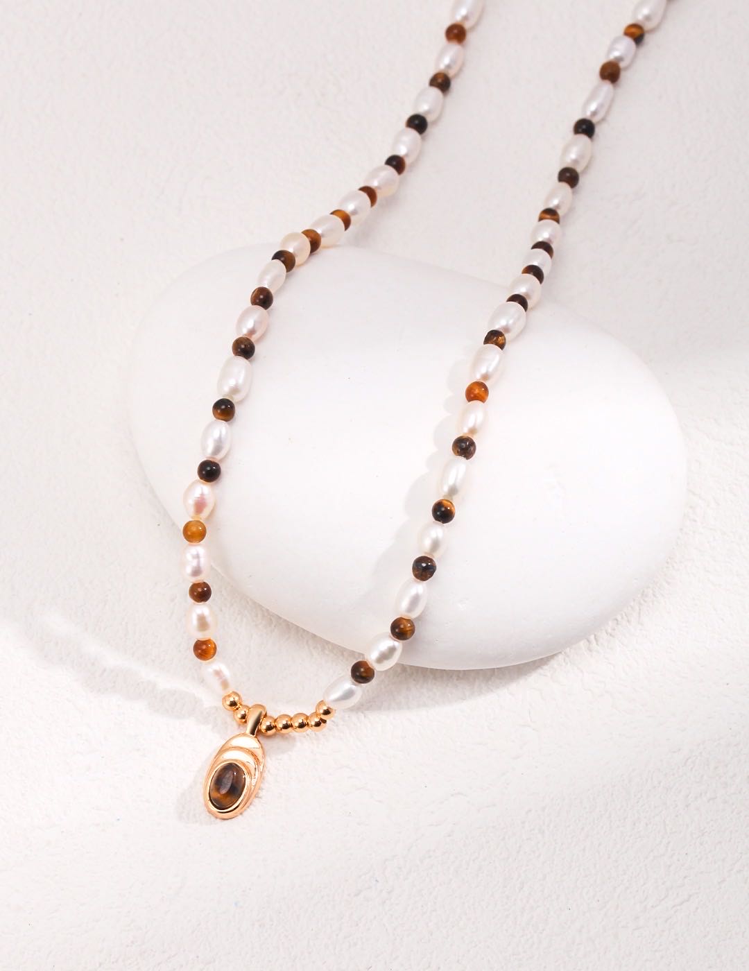 Sterling Silver Caramel Harmony Tiger Eye and Pearl Jewelry Set